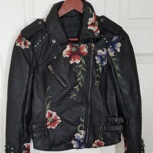 BlankNYC Womans Size S Embroidered Leather Jacket EUC